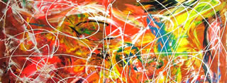 Cuadro abstracto al óleo con colores cítricos.