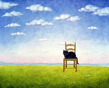 Poster dibujado de paisaje con silla.