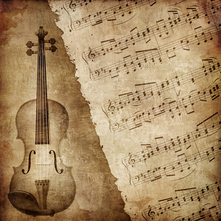 Libro musical y Violín en Sepia